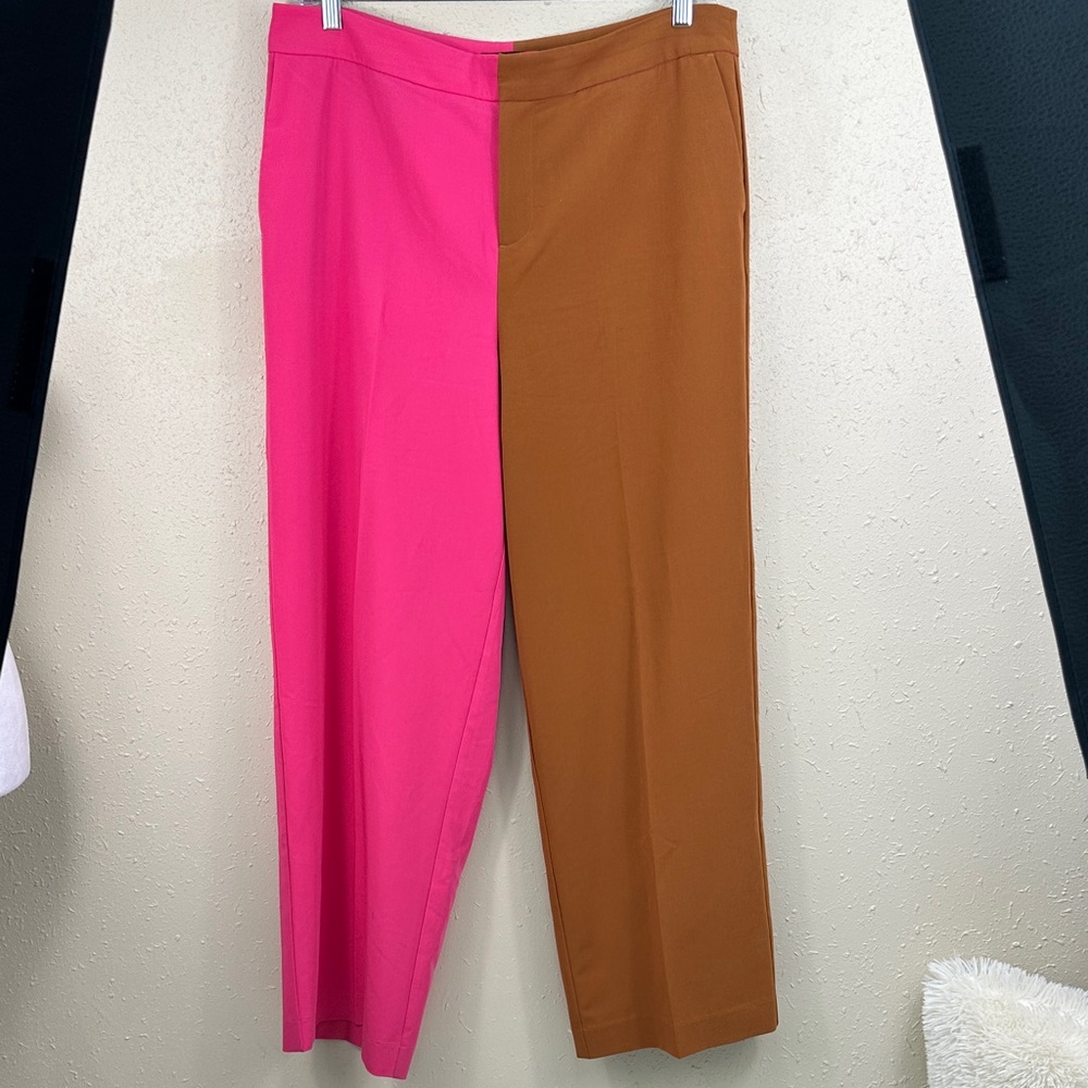 Eloquii Pink and Brown Straight-Leg Colorblock Pants size 14 - Picture 2 of 9